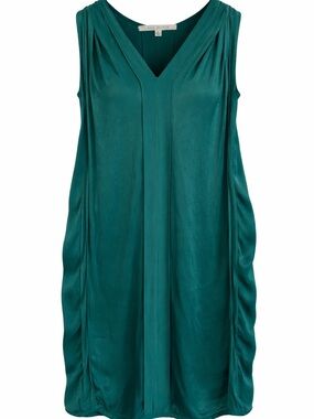 Max Studio Teal Sleeveless Draped V-Neck Tunic Dress Ruched Sides